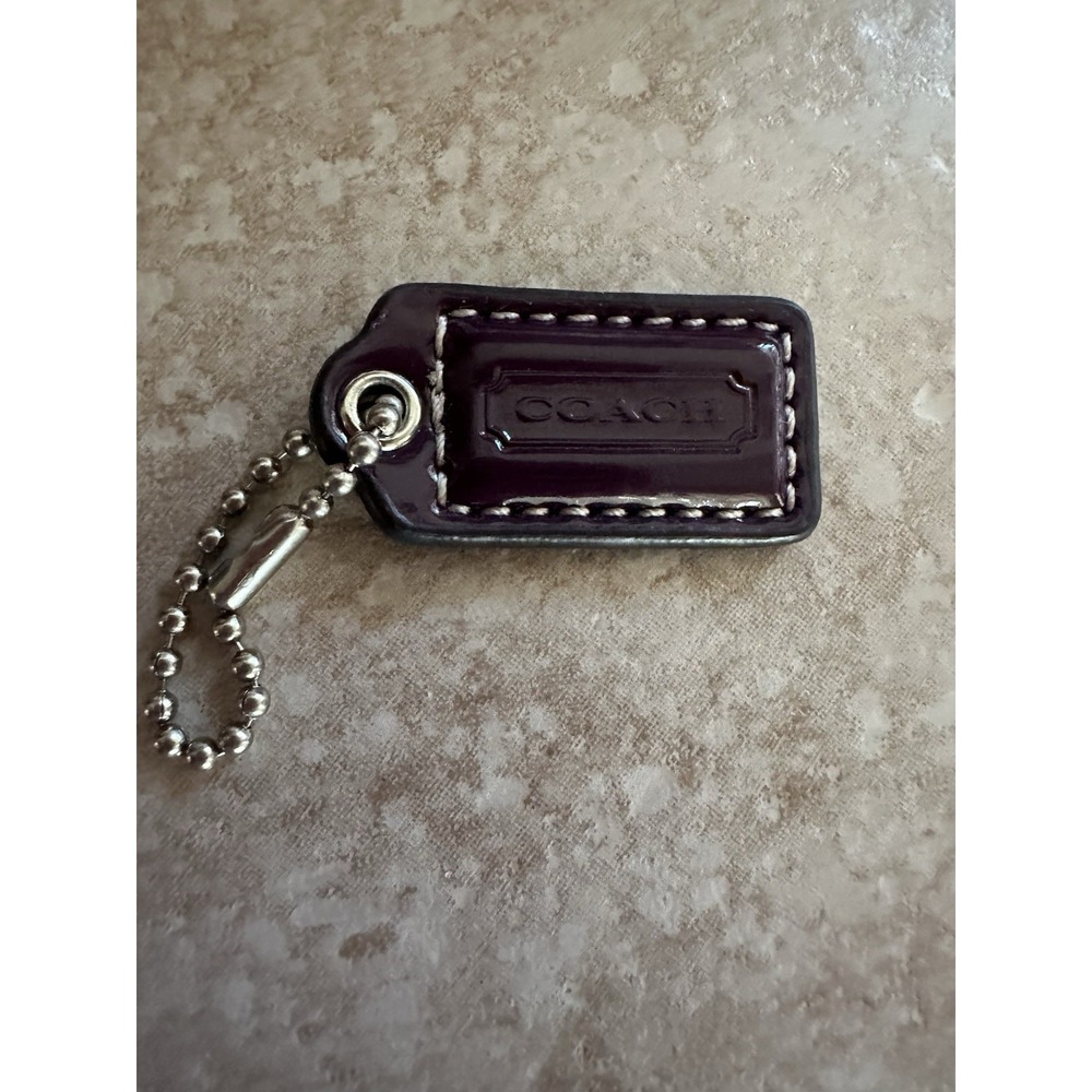 COACH Purple Patent Leather Silver Chain Purse Handbag Hang Tag Charm